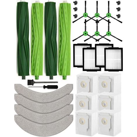 26-piece accessory set compatible with iRobot Roomba Combo j7/j7+(j7 plus)/j9/j9+(j9 plus)/10 MAX: 4 roller brushes, 6 side brushes, 6 dust bags, 4 HEPA filters, 4 mopping pads--DTEKGAZ