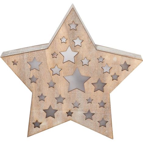 Stella di Natale in legno con 10 LED, 24 cm, a batteria, per uso interno. (1/2)