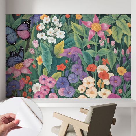 Papier peint adhésif autocollant pour salon chambre à coucher peint imprimé pour mur Explosion florale 104x70 cm (1/5)