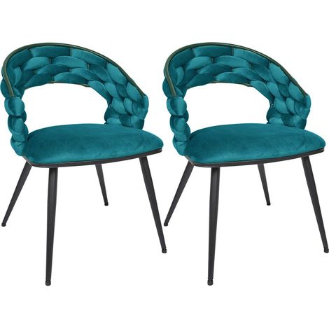 OSCAR - Lot de 2 Chaises en Velours Bleu Canard Pieds Métal Noir (1/5)