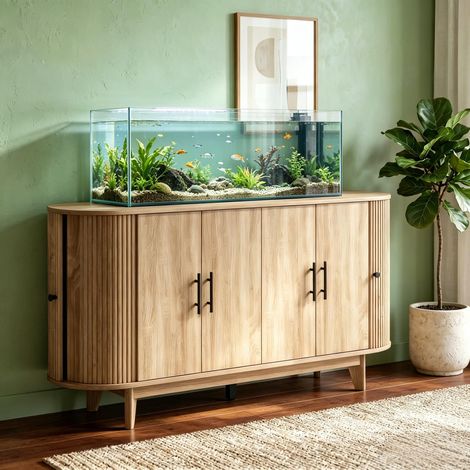 Buffet ovale de rangement, 6 portes, 2 étagères réglables, meuble de stockage en bois, armoire basse pour salon, 2 unités disponibles (modèle ovale uniquement) (1/5)