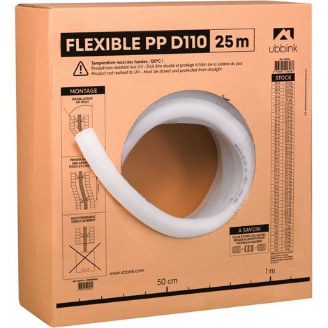 Ubbink – Conduit de fumée flexible 110mm – Polypropylène translucide – Résistant aux condensats – Installation cheminée