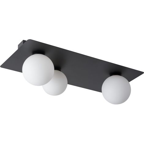 Plafonnier rectangulaire noir 3 globes verre G9 Argon