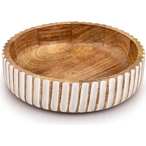Bol à fruits en bois ou bol décoratif pour décoration de table pour comptoir de cuisine ou centre de table (25,4 cm x 25,4 cm x 6,35 cm) (1/2)