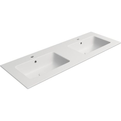 PURA double vasque en céramique Slim 122x46cm, blanc mat (1/2)