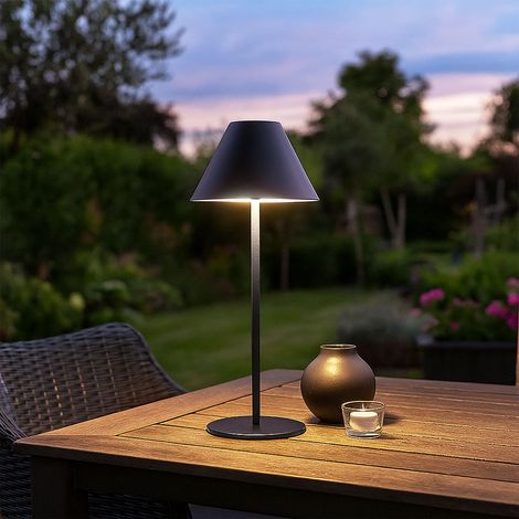 LED Tischleuchte mit Touchdimmer Außenlampe Terrassenleuchte Gartenlampe Balkonleuchte schwarz Akkuleuchte, 2 Höhen wählbar, 2W 190lm warmweiß, DxH 14 x 36 cm