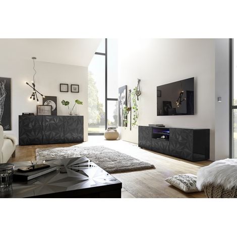 Azura Home Design – Salon complet Luther 3 éléments – Ensemble de meubles de salon – Finition anthracite – Dimensions buffet 181x84x42 cm – Charnières métal