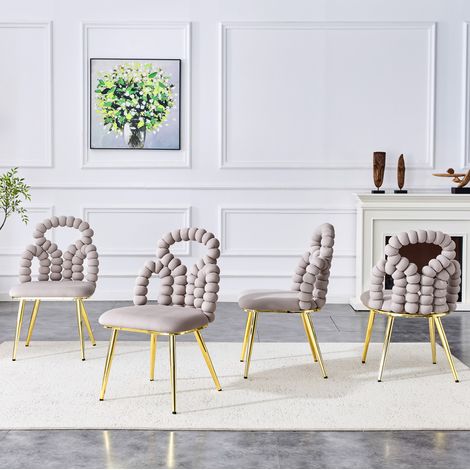 Esszimmerstuhl aus hellgrauem Samt mit Bobble-Open-Back und Metallgestell,48×50×86cm (1/5)