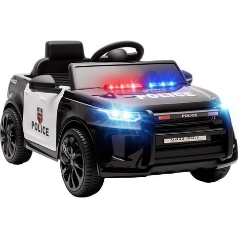 AIYAPLAY coche eléctrico para niños de policía 12V con mando a distancia 2,4 G 2 motores arranque suave sirena luces música y claxon 3-6 años negro (1/5)
