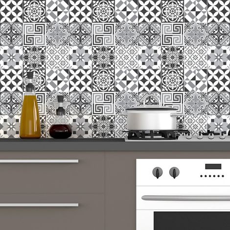 Adhésifs Carrelages Autocollant Élégants Nuance de Gris Carreaux de Ciment Carrelage Sticker Mural Salle de Bain et Cuisine 60 Pièces de 10 x 10 cm (1/3)