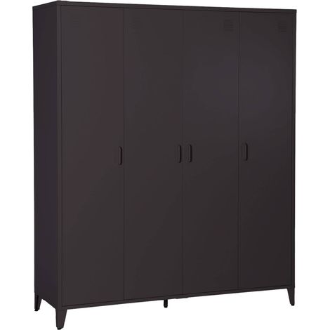 sweeek - Industrieller Metall-Kleiderschrank mit 4 Türen, 10 Regalböden, 1 Kleiderstange
