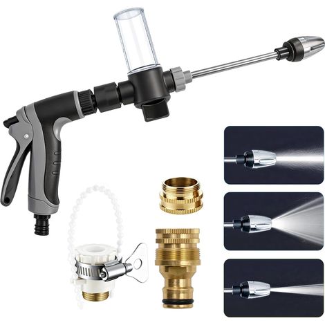 Pistolet Haute Pression, Lance de Nettoyage Métal  Jet Réglable, Mousse Intégrée, Nettoyage Rapide Sans Effort, pour Voiture, Terrasse, Façade et Mobilier Extérieur (1/5)