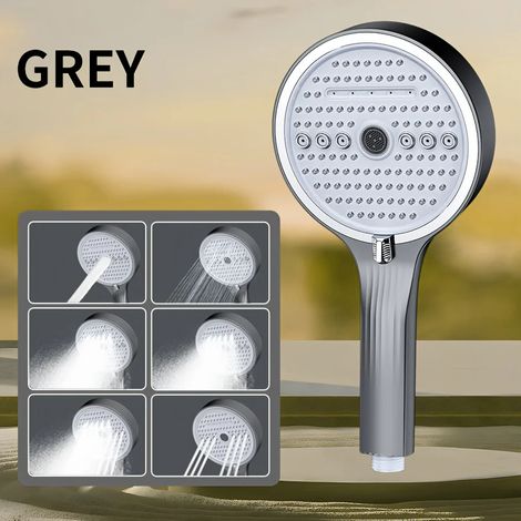 Pommeau de douche haute pression à six jets (gris), chromé, économique en eau et facile à installer (1/5)