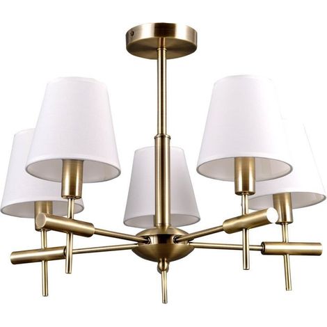 Italux Balter - Lampadari Stilizzati Dorati 5 Luci con Colore Bianco, Paralume in Tessuto, E14 (1/3)