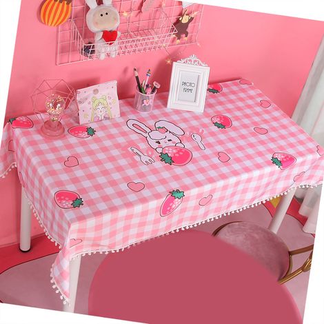 Nappe mignonne à motif dessin animé pour filles, sous-main tendance, tapis d'écriture pour chambre, style japonais, lapin fraise, 100 cm de long x 150 cm de large (1/5)