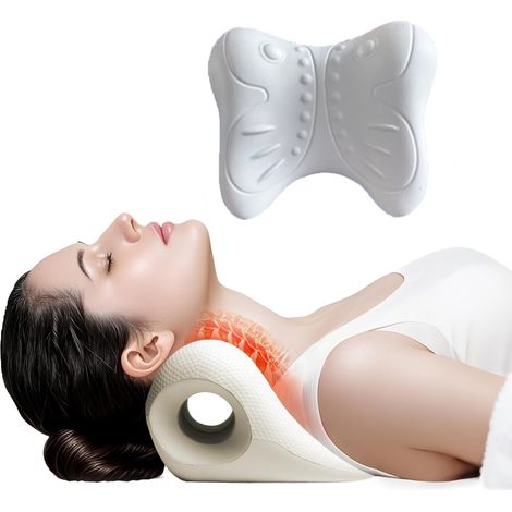 Oreiller Cervical de Traction, Soulage Douleurs du Cou, TMJ et Raideurs des Épaules, Blanc (1/5)