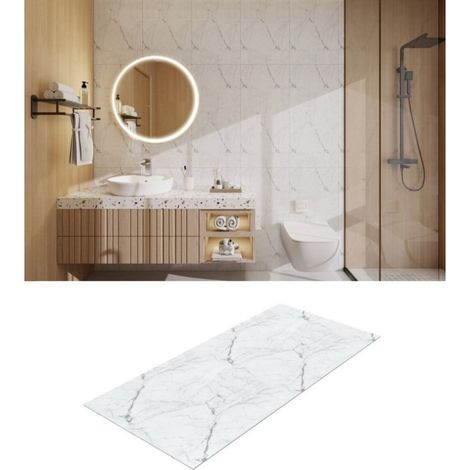 TrAdE Shop Traesio - Pannello Effetto Marmo Bianco 900x450 Mm Rivestimento Parete Bagno Moderno - (1/2)