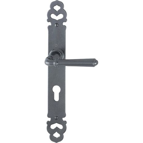 Hoppe – Ensemble sur plaque aluminium rustique type Elba clé I – Finition gris anthracite métallisé – Entraxe 195mm – Pour portes 39 à 48mm