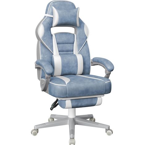 Fauteuil de Bureau, Chaise Gaming, Réglable, Repose-Pieds Télescopique, Mécanisme à Bascule, Appui-tête, Support Lombaire, Charge 150 kg, Bleu Lac et Blanc Crème OBG073Q01 (1/5)