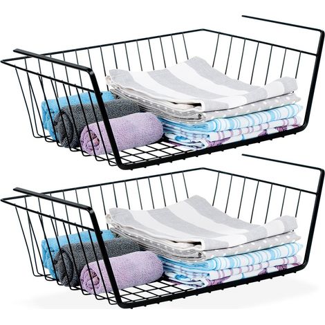Panier suspendu - Métal - Noir - 40,5x26,5x14,5 cm - Panier de rangement suspendu - Peu encombrant et élégant - 2 pièces (1/5)