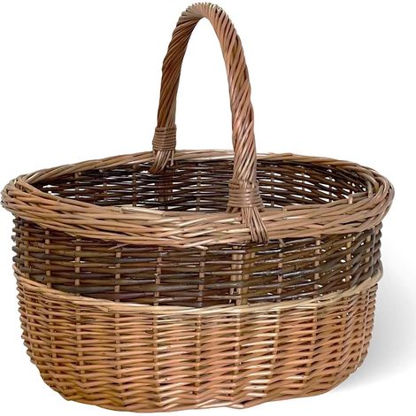 Cesto in vimini paniere Sara cesta ovale bicolore con manico 43,5 x 36 x h 25 cm (1/5)