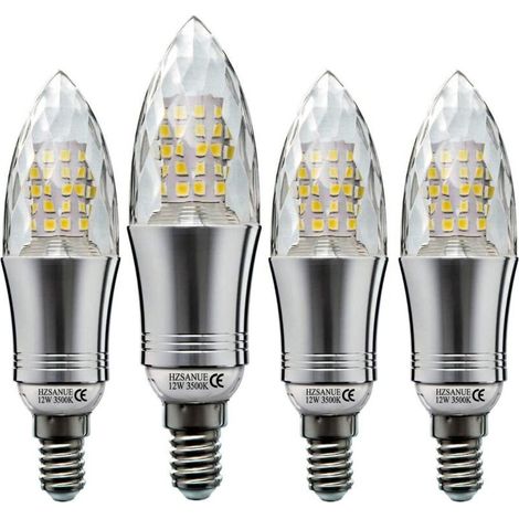 Lot de 4 ampoules LED bougie E14 12 W (équivalent 100 W), lumière chaude 2700 K, culot petit Edison, économie d’énergie (1/5)