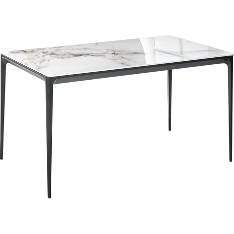 Dining Table White Marble Effect and Black 140 x 80 cm Aluminium Legs Rectangular Modern Dining Room Kitchen JOLLEIN