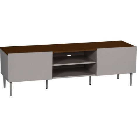 TV stand metal with wood decor 2 doors 140 cm grey and walnut - Ashton