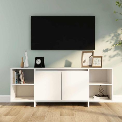 Meuble TV Banc TV Armoire de rangement Blanc 130x35x50 cm Aggloméré 14477 (1/5)