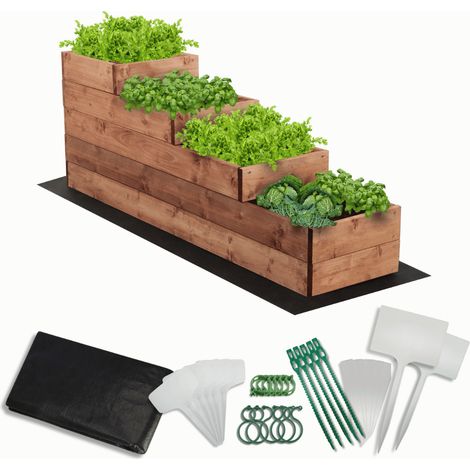 MODO24 Carré potager surélevé en bois, 4 niveaux en cascade, 45x30x120 cm, jardin/terrasse, kit jardinier inclus, brun imprégné
