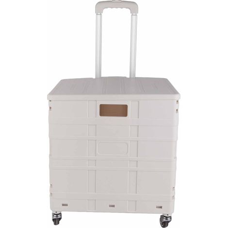 Chariot pliable utilitaire 4 roues universelles silencieuses avec frein, diable pliant roulant, bac pliable avec couvercle, roues larges blanches (1/5)
