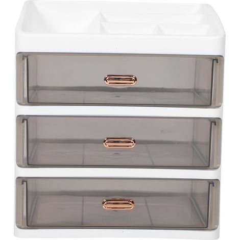 Cosmetic Organizer Box with 3 Drawers Amber Desktop Storage