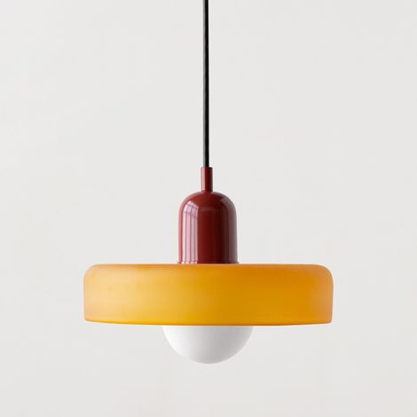 suspension de style Bauhaus aux accents médiévaux dotée d'un abat jour en vitrail. + Base 25 cm Verre Rouge Orange (1/4)