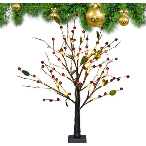 Arbre Lumineux avec Fleurs De Baies Rouges - Décoration De Noël Qui S' Décoration de Table de Noël pour Bureau, Restaurant, Salon, Chambre, Cheminée, Café, Fêtes d'hiver (1/5)