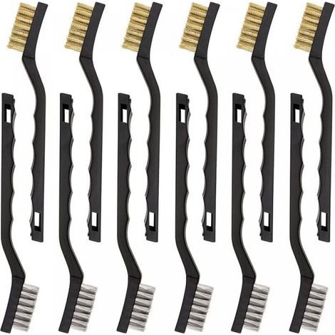 Set of 12 Mini Stainless Steel Metal Brushes, Brass Cleaning Brushes for Removing Welding Slag, Friction, and Rust (1/5)