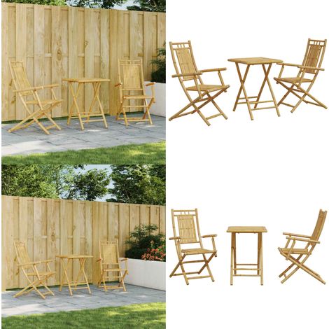 3-tlg. Bistro-Set Bambus - Bambusgartenmöbel - Gartensitzgruppe - Bistrotisch - Klappbare Möbel - Outdoor Furniture - Home & Living