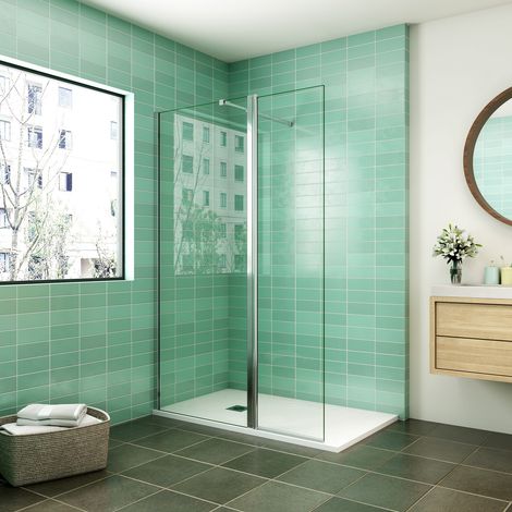 AICA paroi de douche 50x200cm avec un retour pivotant 50cm livré avec une barre de stabilisation extensible (1/5)
