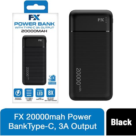 FX 20,000 mAh Powerbank with Type-C 3A Output, Black (1/3)