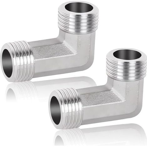 Lot de 2 coudes en acier inoxydable 304 - 90° - 3/4" AG/AG - 90° - Raccord coudé - Filetage extérieur 3/4" x 3/4" - Pour installations d'irrigation (1/5)
