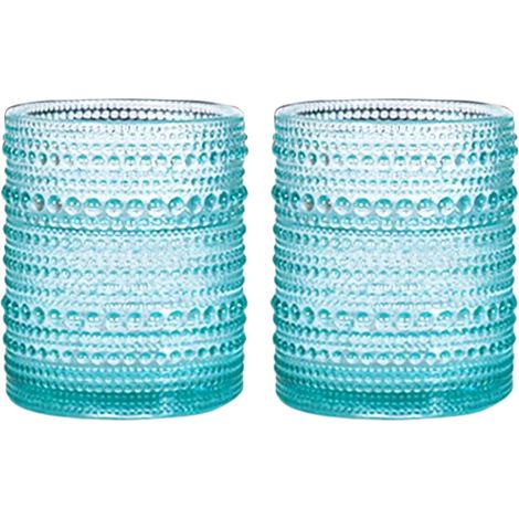 Ensemble de 2 verres à boire vintage, 35 cl, en verre à motif de clous, transparents et embossés, pour bière, cocktail, whisky (1/5)