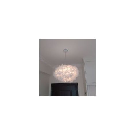 Lustre Suspension en Plume E27 45cm Blanc (1/5)