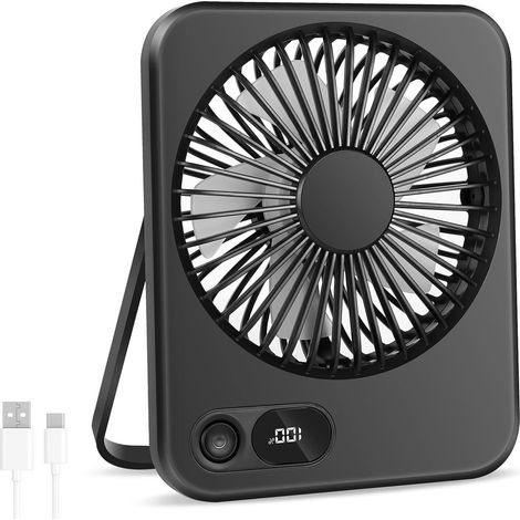 YYV USB-Tischventilator, wiederaufladbarer USB-C-Tischventilator, Mini-Tischventilator, tragbar, faltbar, leise, mit LED-Anzeige, leistungsstarke Kühlung, 180° verstellbar, kleiner Ventilator fürs Bür