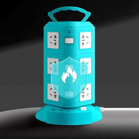 Multiprise tour multifonctionnelle avec protection contre les surcharges et port USB, 220 V, 10 A, vert paon, 3 couches (1/5)