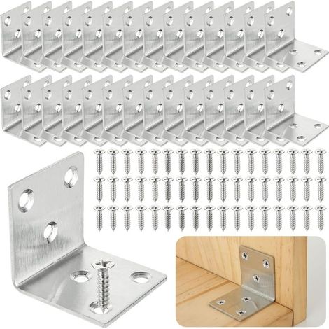 Lot de 40 Équerre d'assemblage Renforcée Inox, 40x40x40mm Aicer Plaque Equerre Inox, Equerre Metal pour Fixation de Inox (1/5)