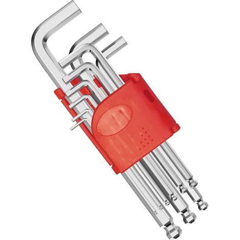 Juego de 9 llaves Allen de punta esférica de 1,5 a 10 mm, llaves hexagonales métricas e imperiales angulares con estuche de transporte, llave Allen para desmontar e instalar piezas de automóviles, mue (1/5)