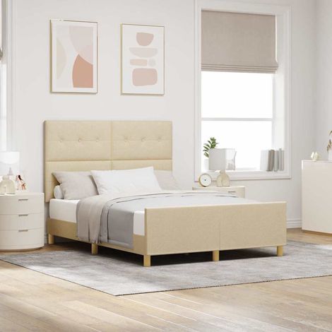 Bettgestell mit Kopfteil Creme 140 x 190 cm Stoff (1/5)