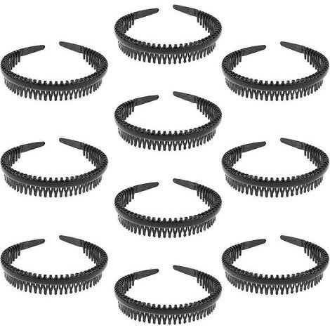 Set mit 10 Haarreifen mit Kammmotiv, stabile, rutschfeste Haarreifen, Haaraccessoires für Mädchen und Frauen (schwarz) – 14,00 x 12,00 x 2,00 cm – Schwarz (1/4)