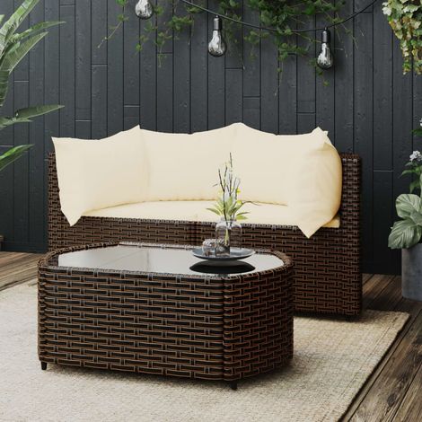Salon de jardin 3 pcs,Mobilier de terrasse,Table et Chaise pour Relax avec coussins marron résine tressée -YZ855091 (1/5)