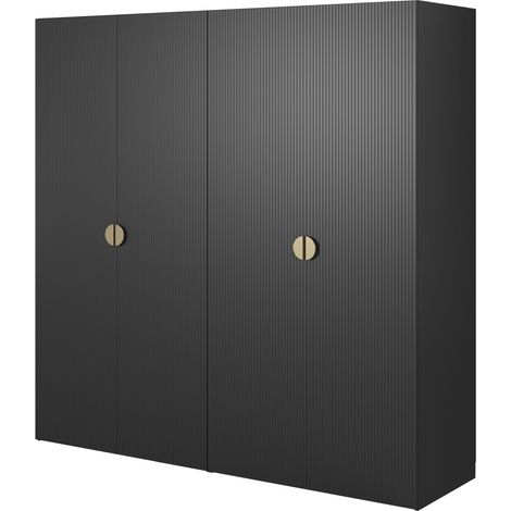 Selsey Moonir - Kleiderschrank 4-türig mit 2 Kleiderstangen, 200 cm, schwarz (1/5)