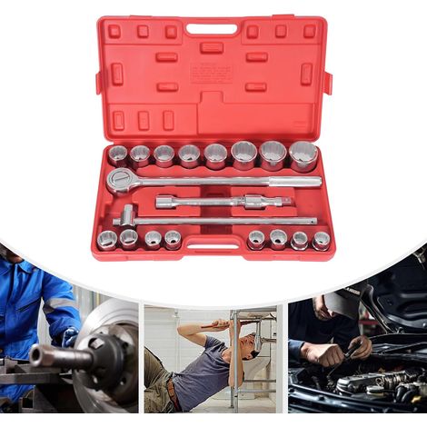 Steckschlüsselsatz, 3/4 Zoll Werkzeug Set Ratsche 16 Steckschlüssel Ratschenkasten Steck-Nuss Satz, für Heimwerkstätten Automobilfabriken Motorenfabriken (1/5)